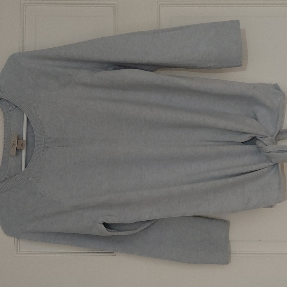 Loft Light Blue Scoop Neck, Bottom Tie Sweater